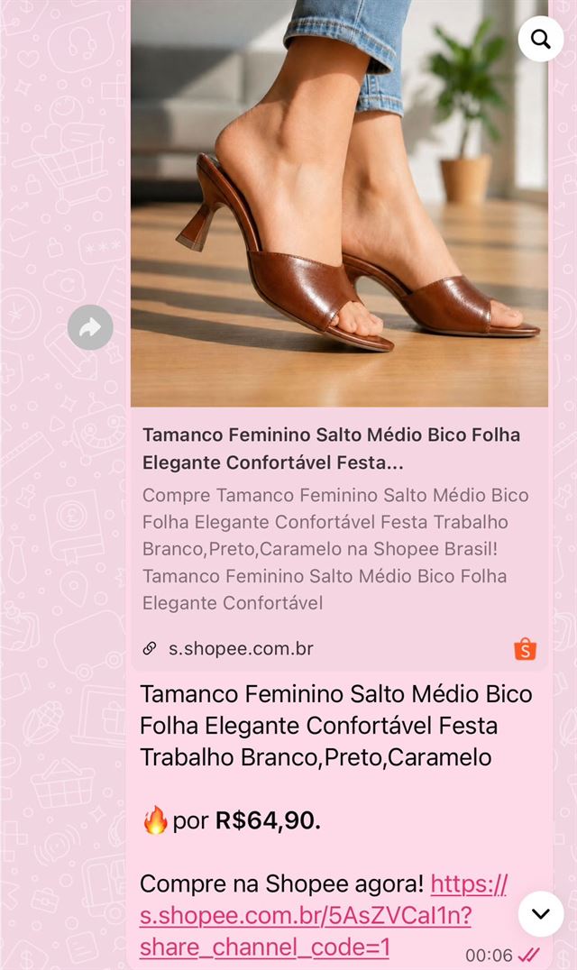 Mensagem do grupo: tamanco feminino salto médio da Shopee